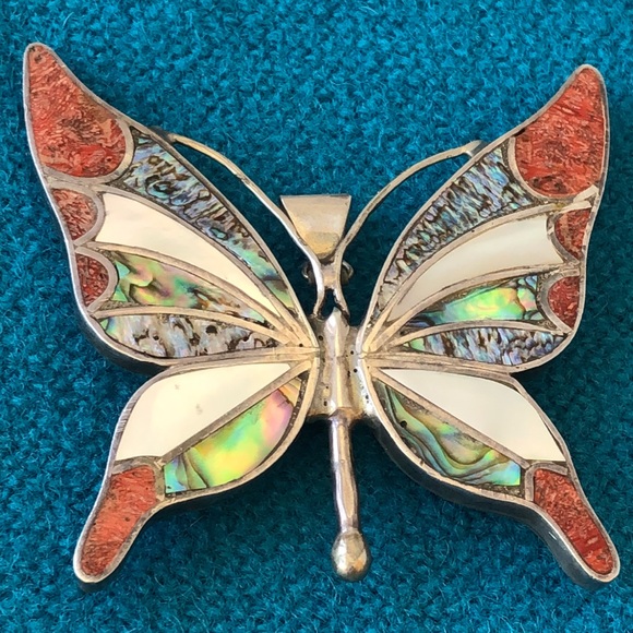 VTGsterling silver inlay butterfly pin pendant